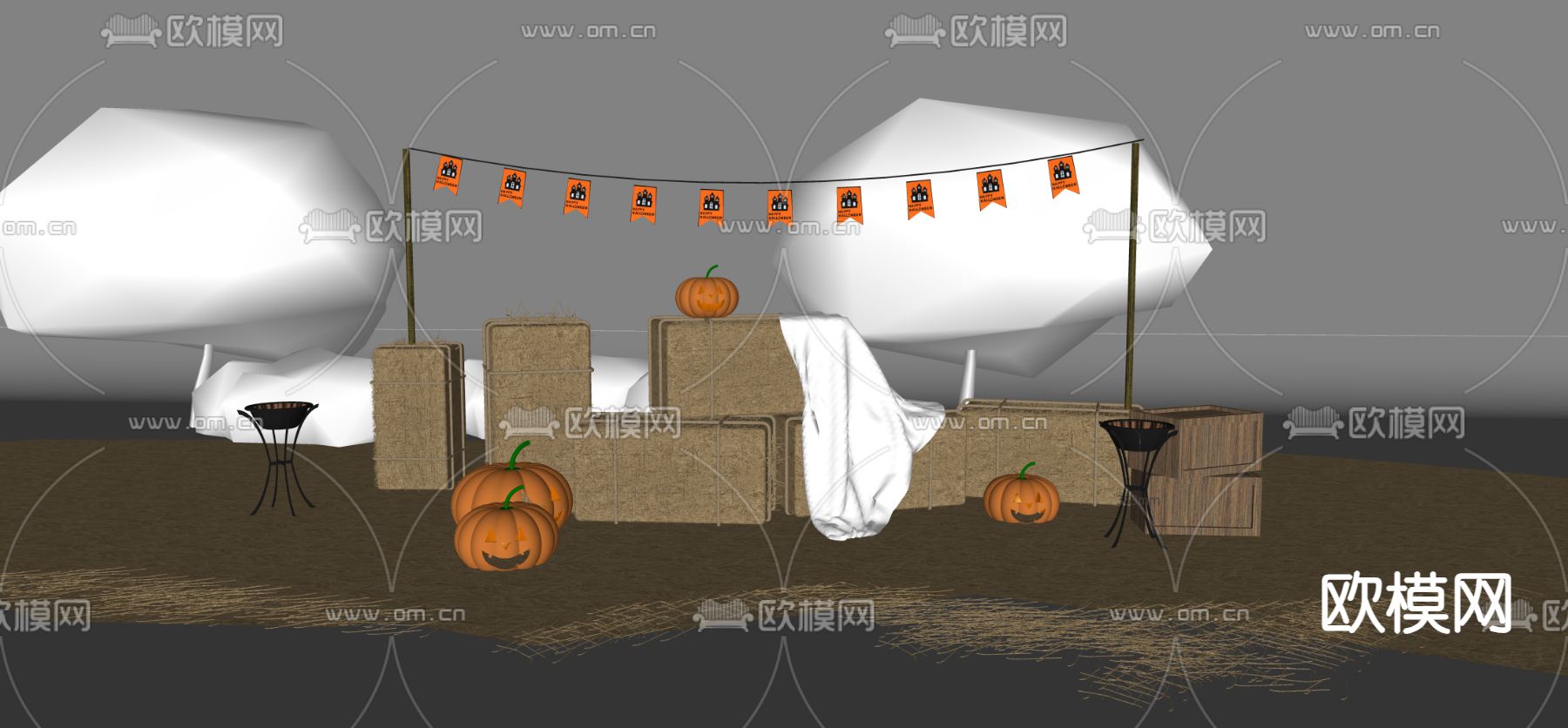 草垛乡村 景观小品su模型下载（渲染图2）