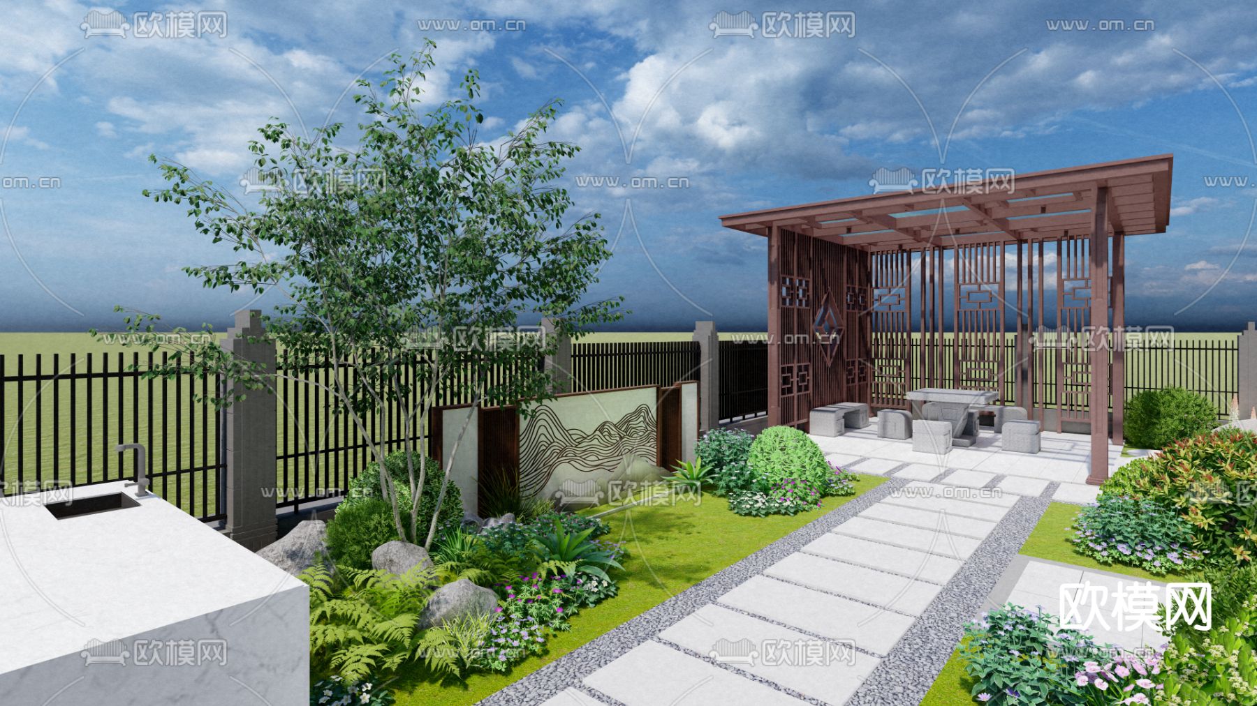 别墅庭院 花园su模型下载（渲染图7）