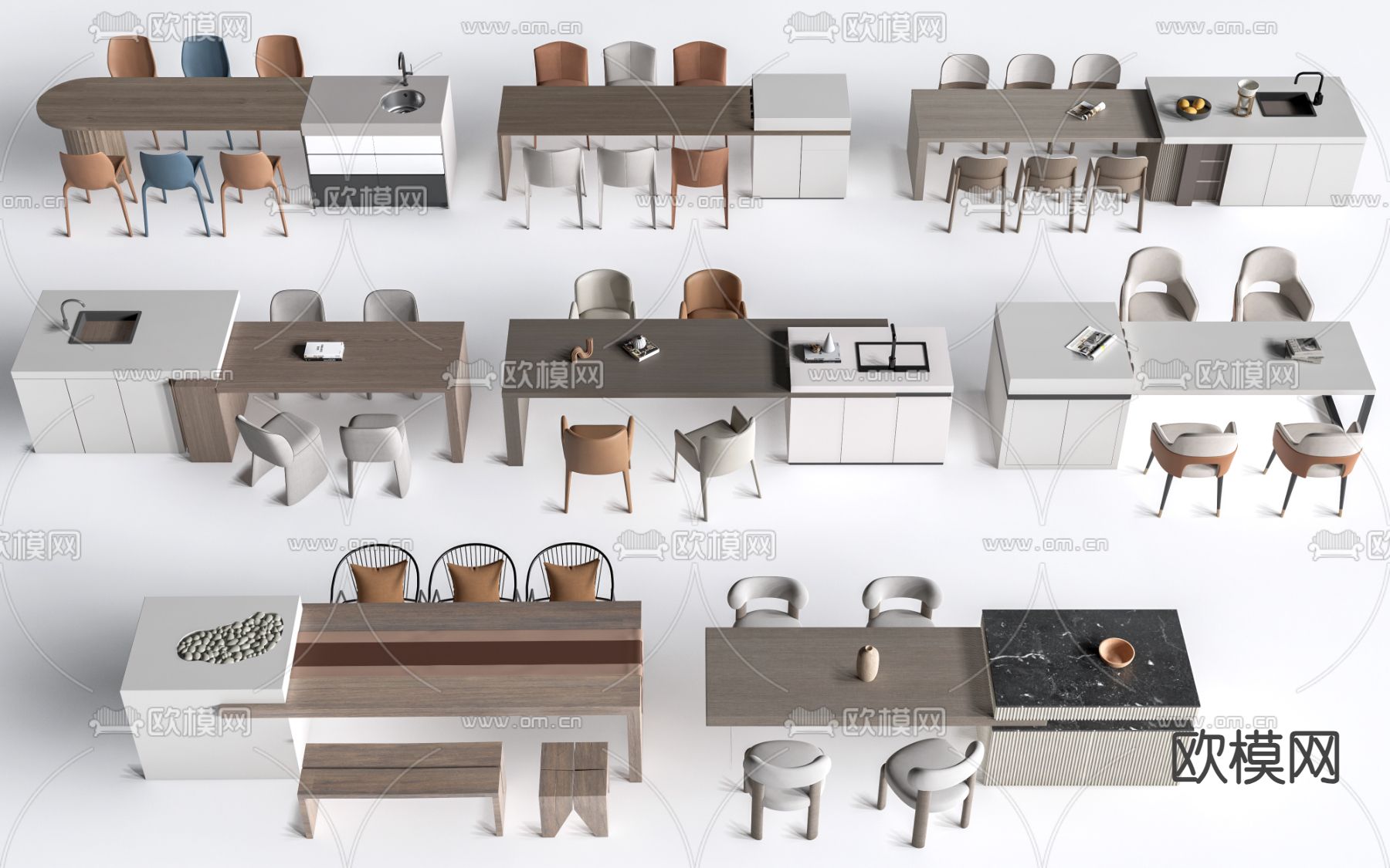 现代吧台 餐桌椅su模型下载（渲染图2）