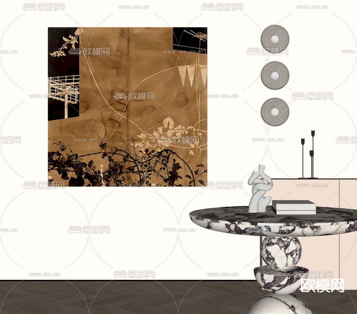 侘寂风抽象画 挂画 装饰画su模型下载（渲染图2）