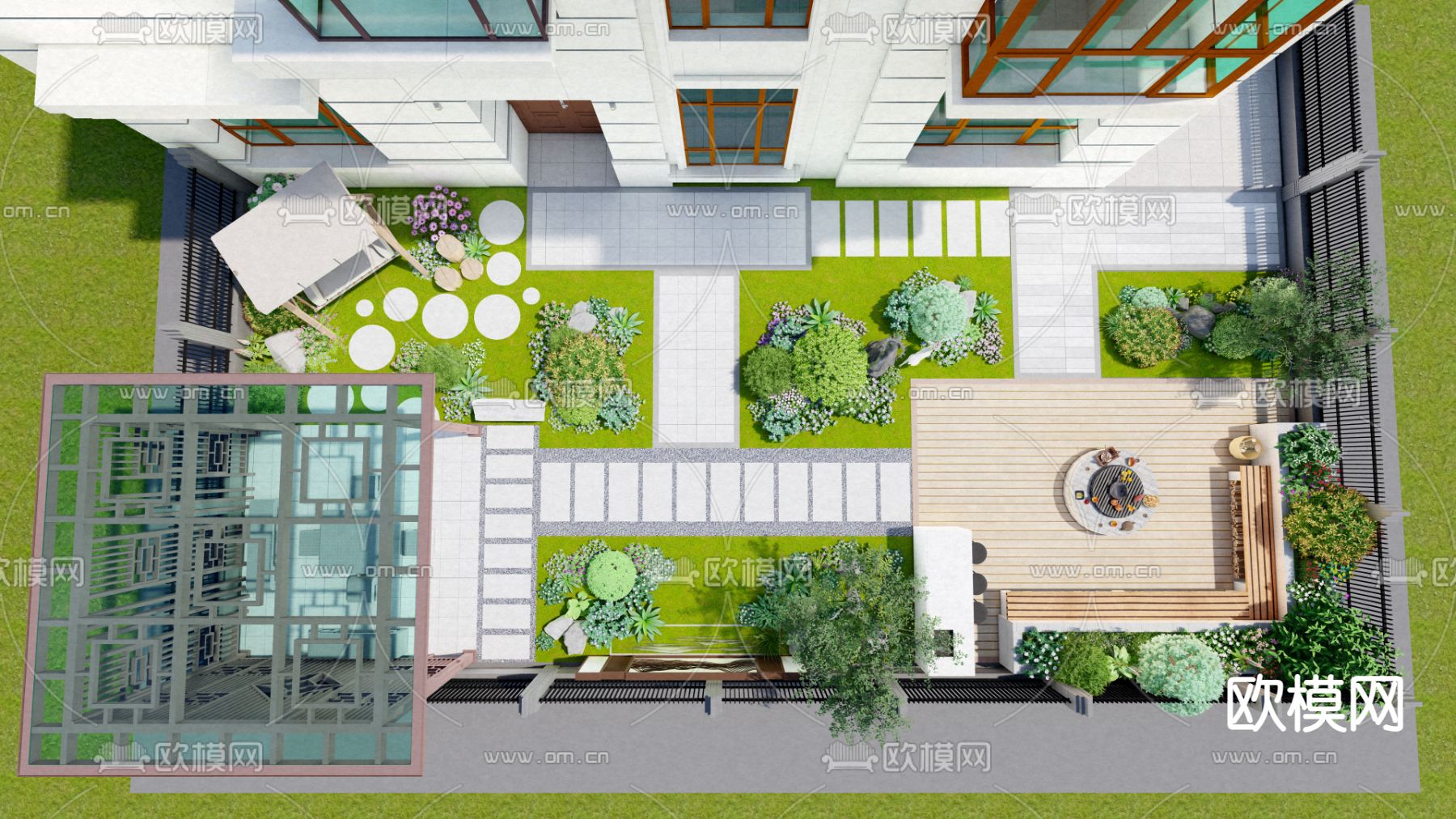 别墅庭院 花园su模型下载（渲染图1）