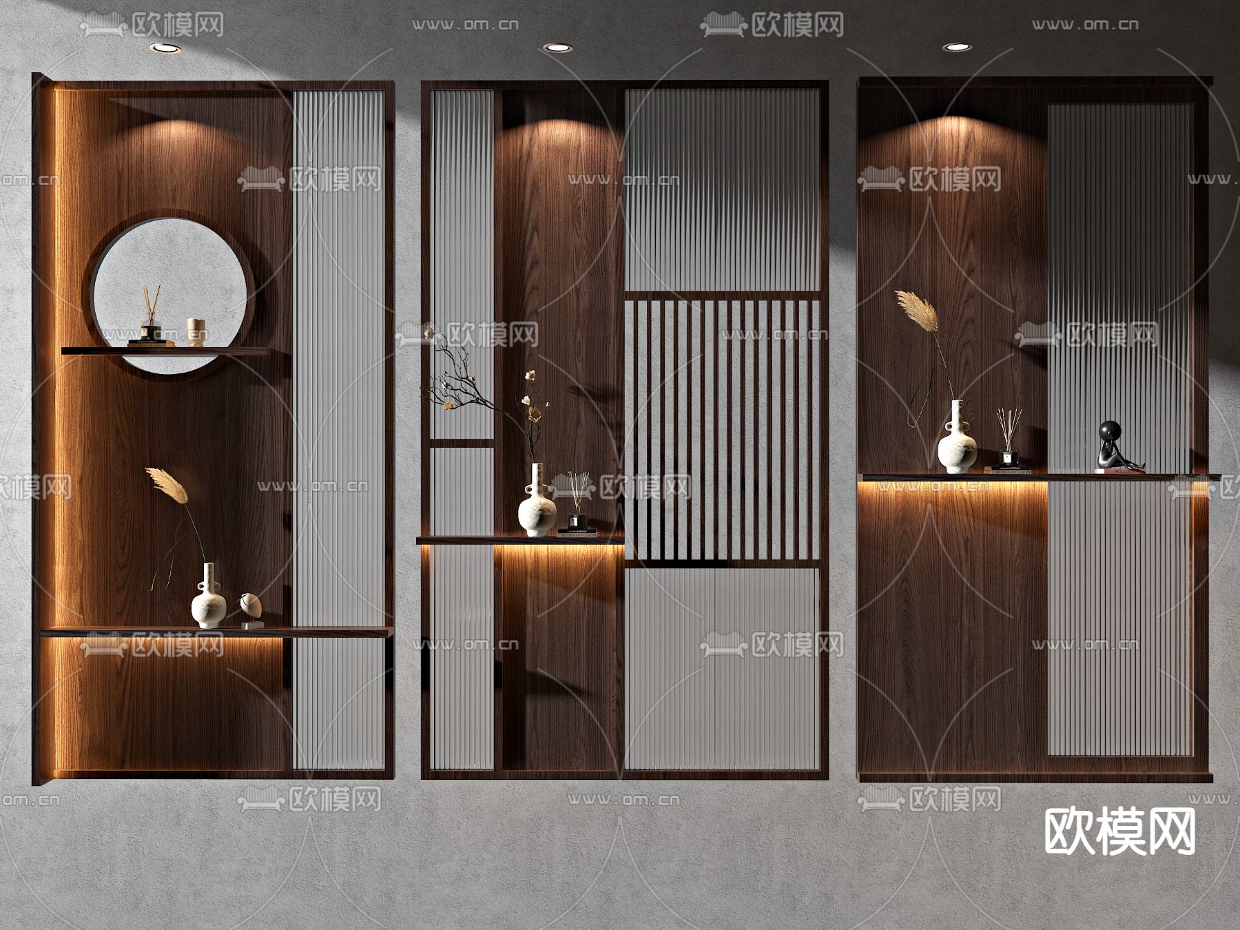 侘寂屏风隔断 玄关屏风su模型下载（渲染图1）