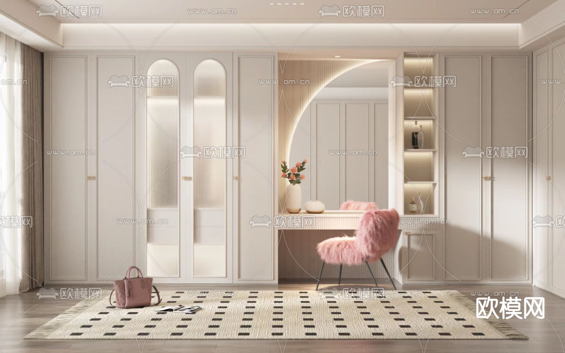 奶油风衣帽间 法式衣帽间3d模型下载