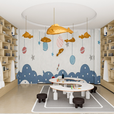  现代儿童阅览室 读书室su模型 