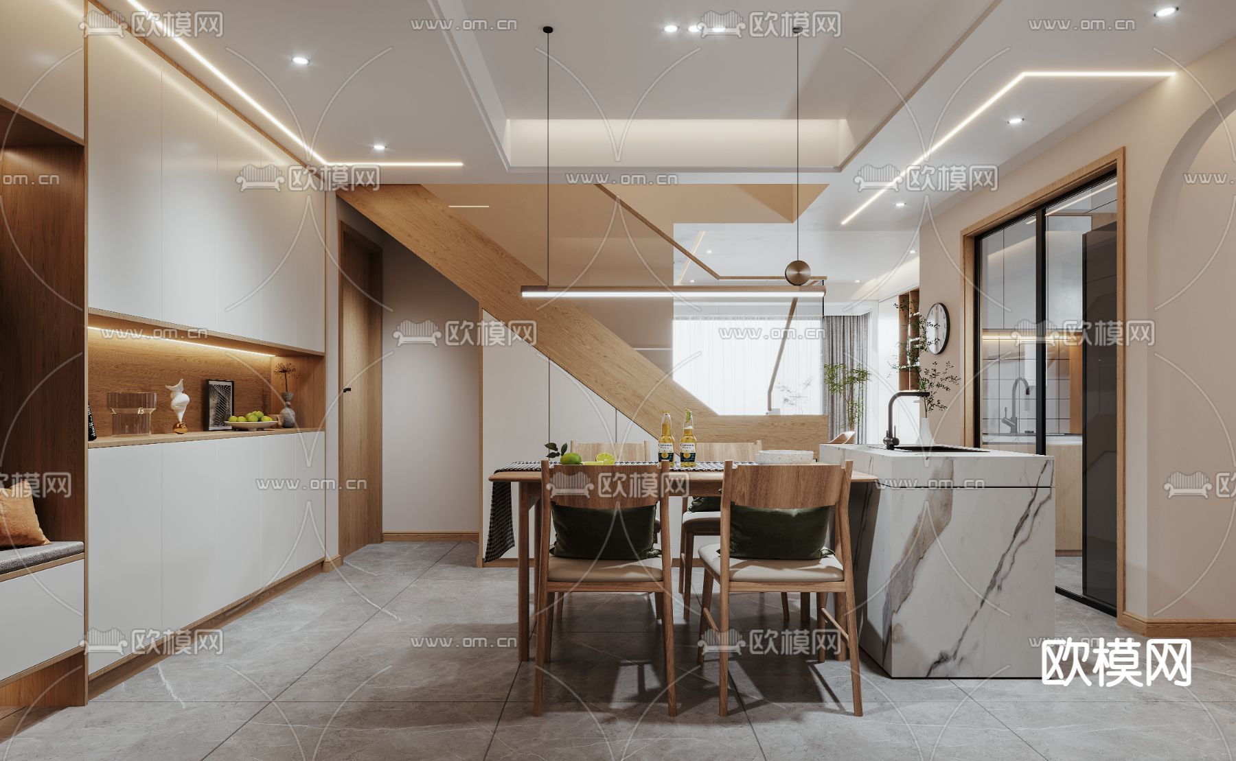 北欧客厅 餐厅3d模型下载（渲染图3）