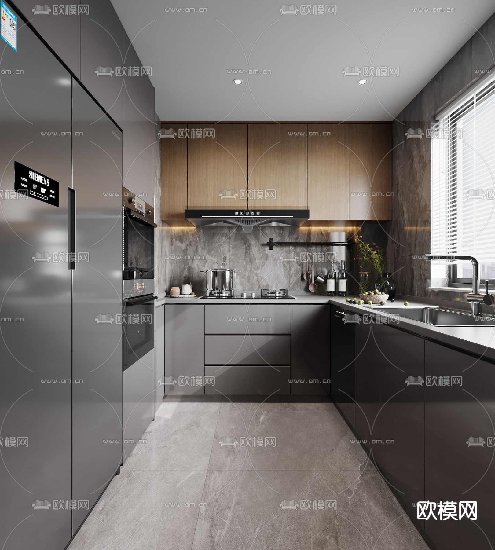 现代厨房 橱柜3d模型下载（渲染图1）
