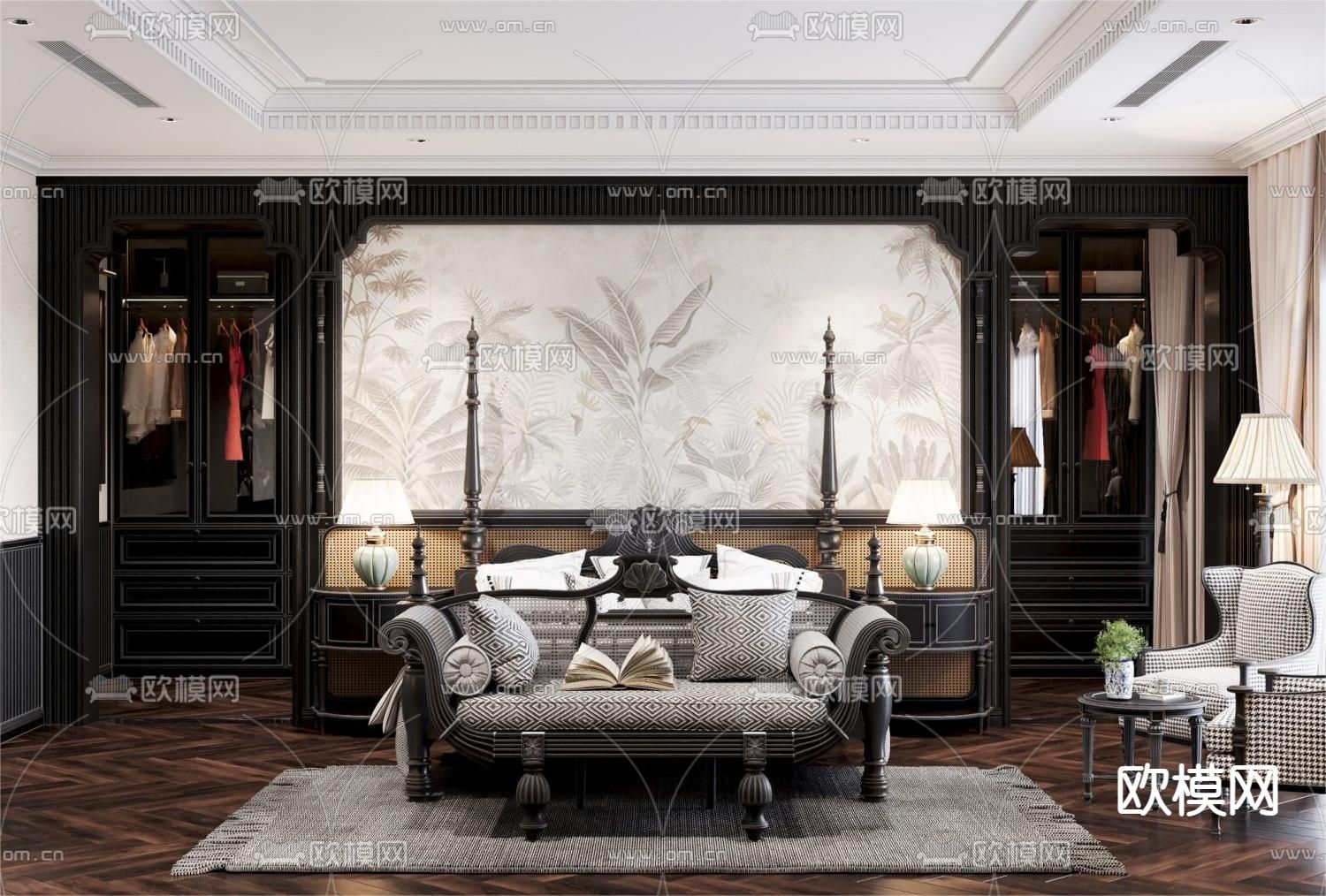 东南亚卧室 主人房3d模型下载