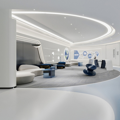  现代公司接待室su模型 