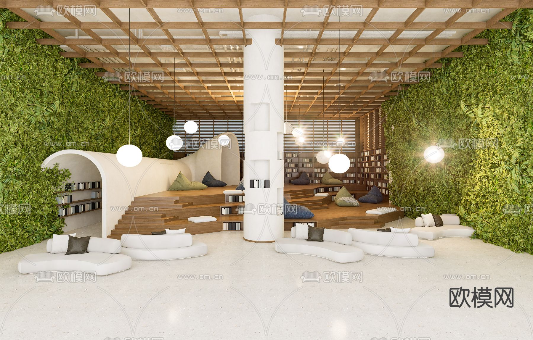 阶梯图书馆 书吧su模型下载（渲染图2）