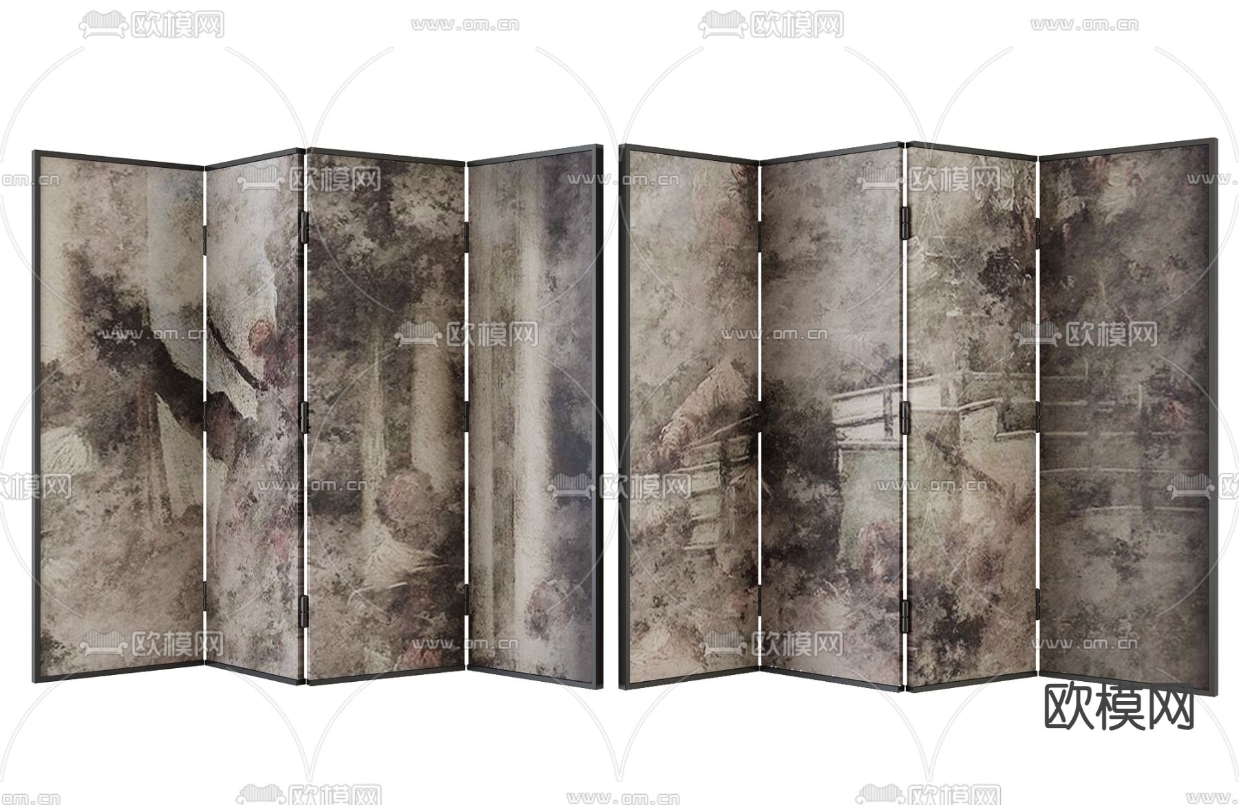 折叠屏风 壁画隔断3d模型下载