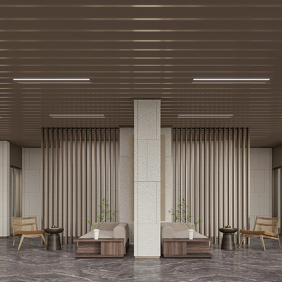  现代公共休息区 架空层su模型 