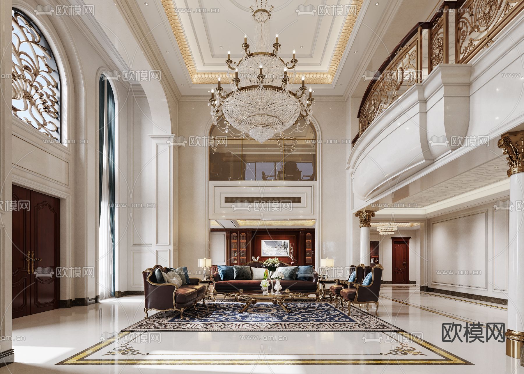 欧式别墅客厅 别墅大堂3d模型下载（渲染图4）