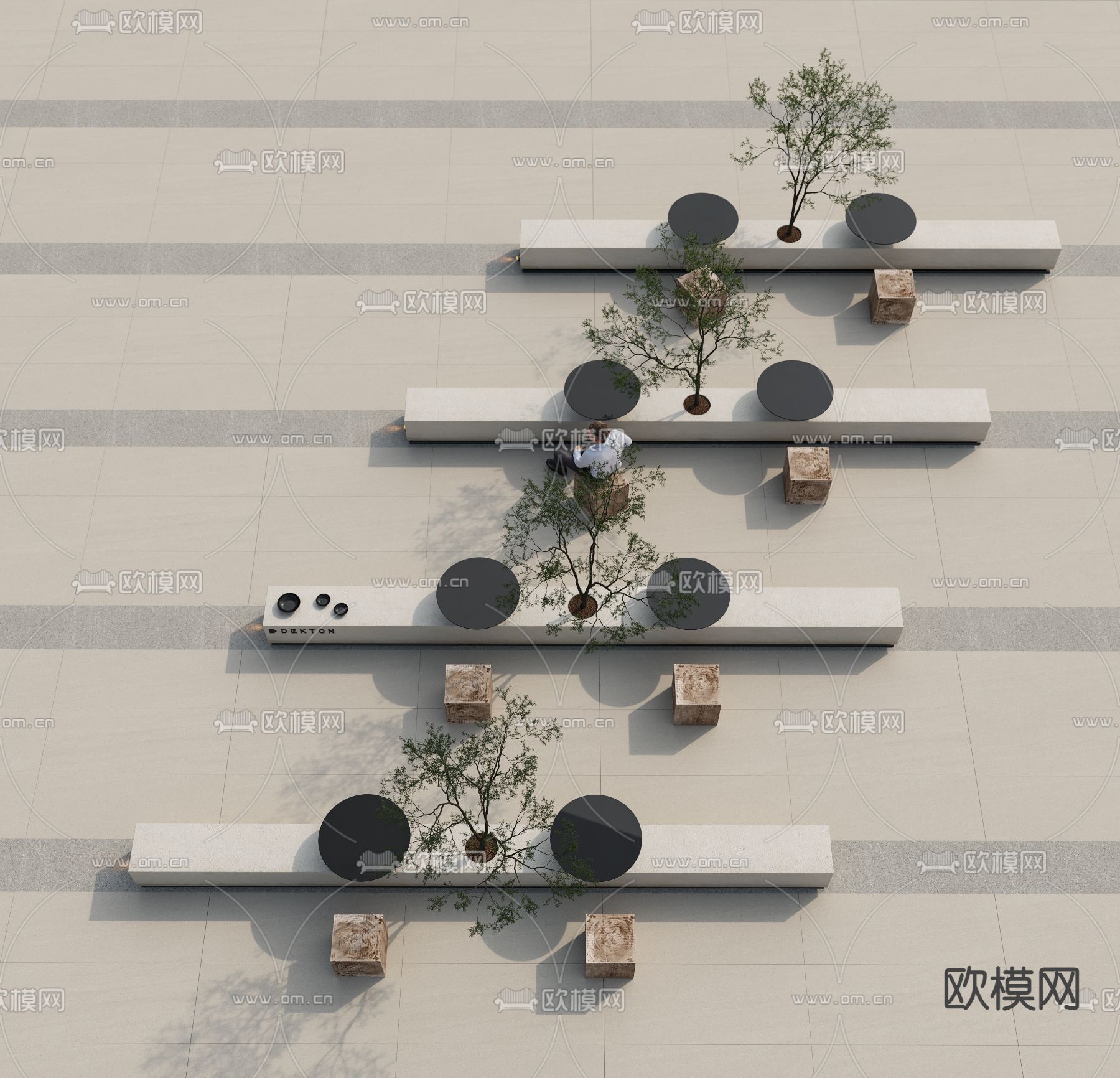 现代户外休闲凳 景观凳 户外椅su模型下载（渲染图3）