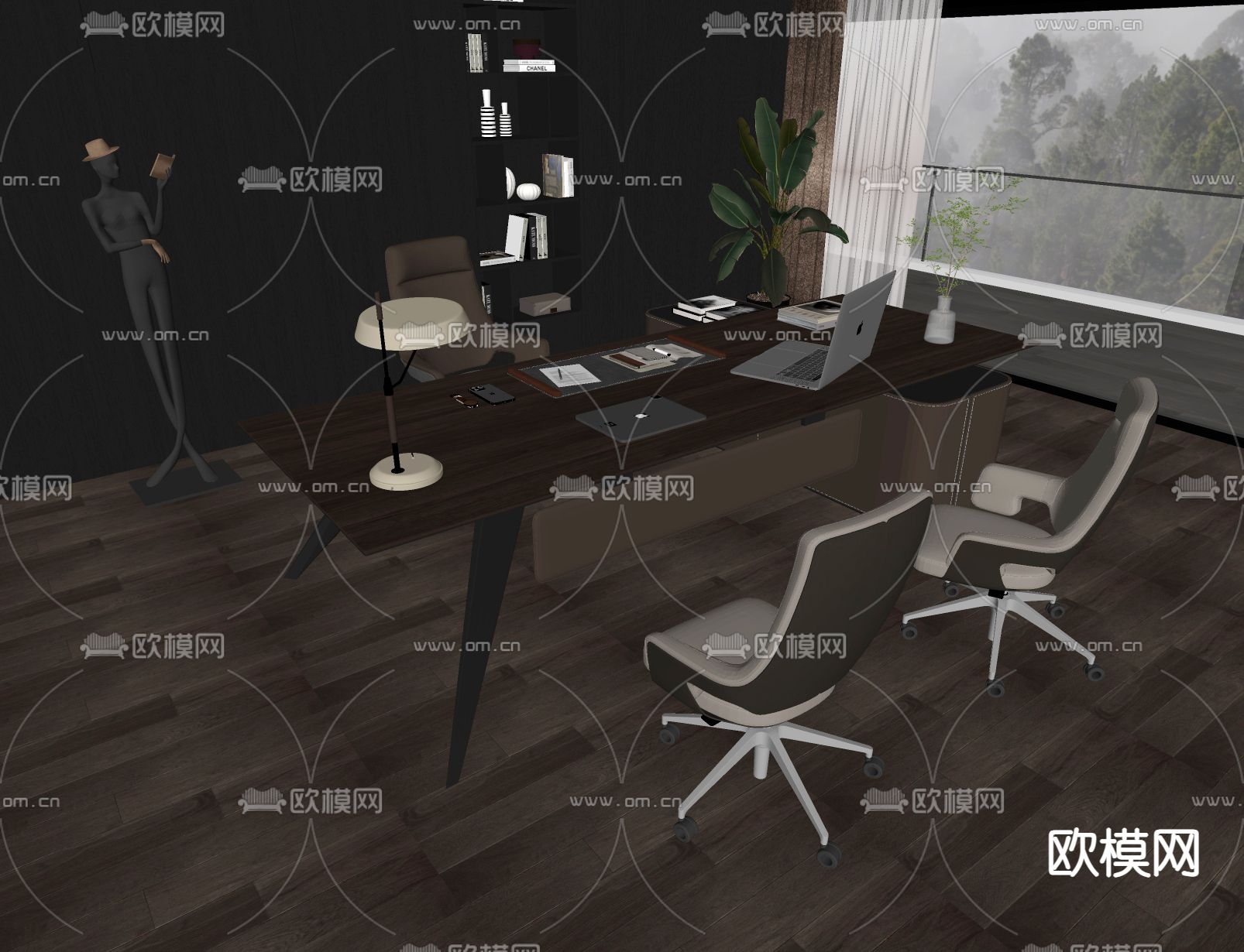 现代办公桌椅su模型下载（渲染图1）