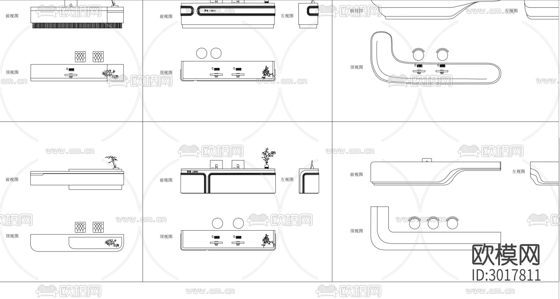 公司售楼处接待前台 服务台 异形前台cad图库下载（渲染图4）