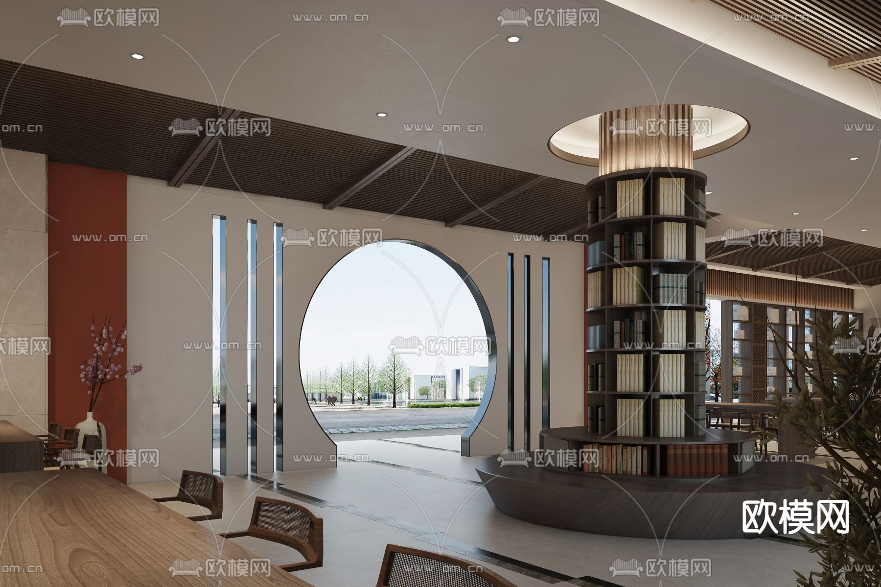 新中式图书馆 阅读区3d模型下载（渲染图2）