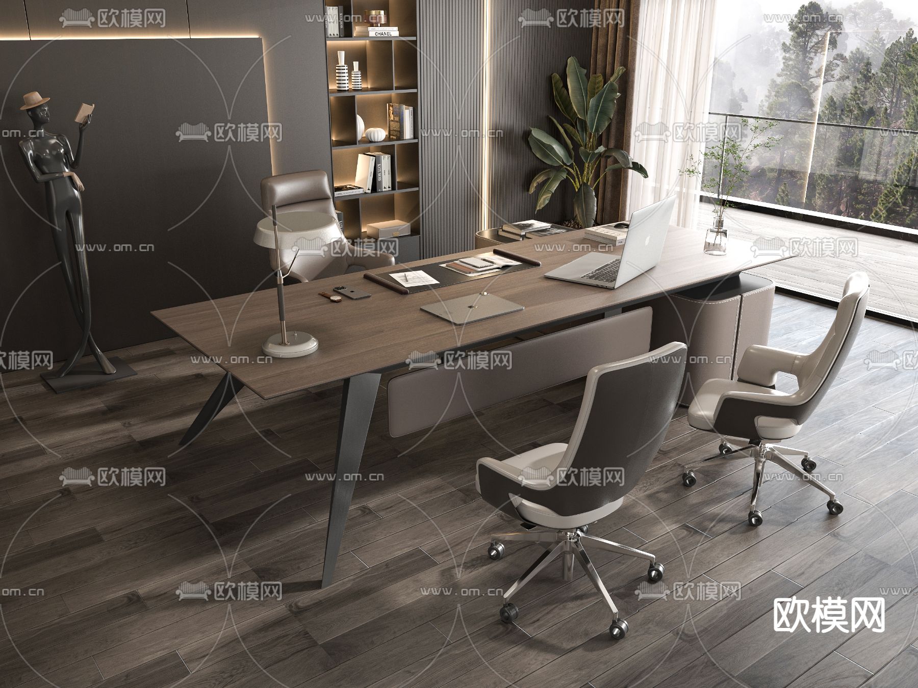 现代办公桌椅su模型下载（渲染图2）
