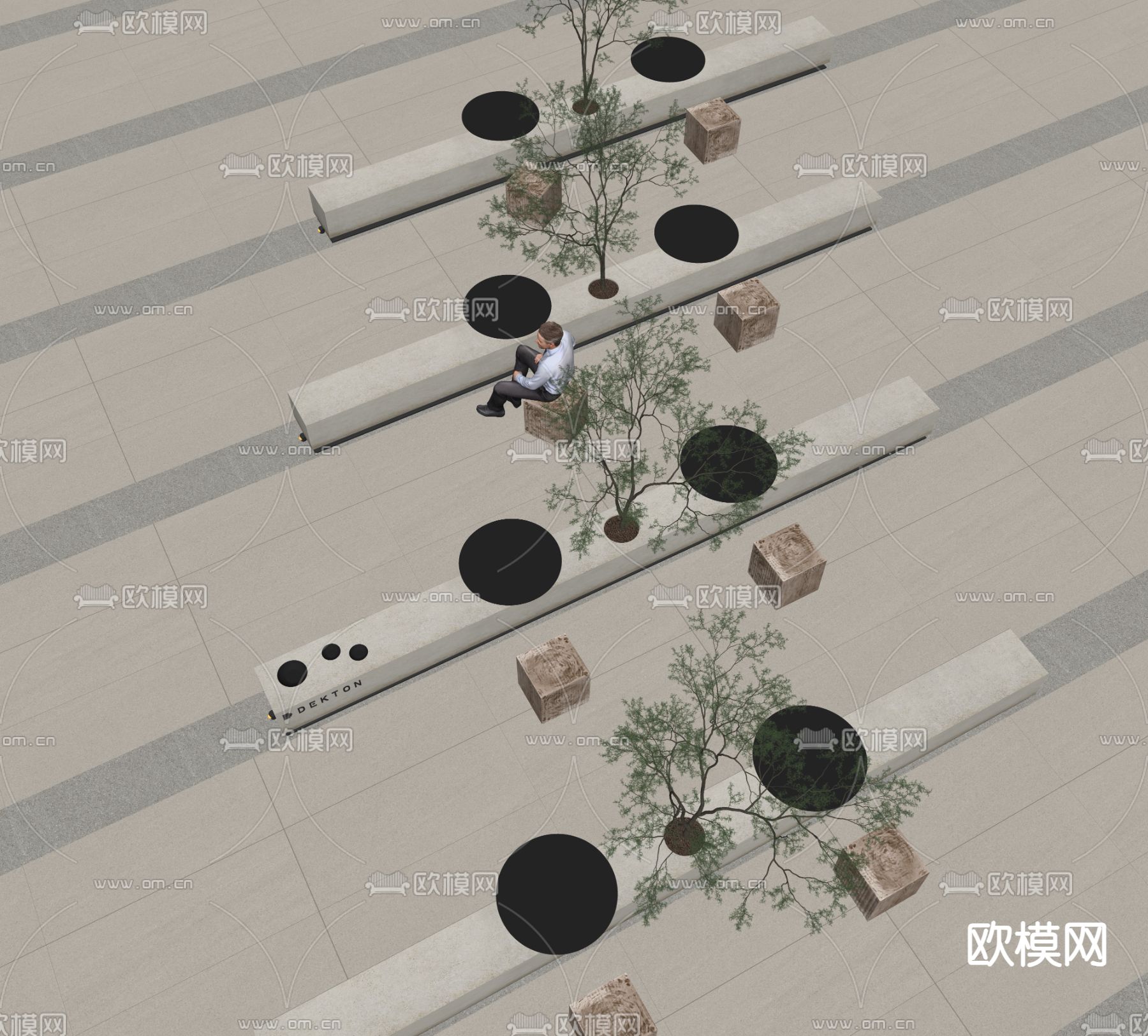 现代户外休闲凳 景观凳 户外椅su模型下载（渲染图1）