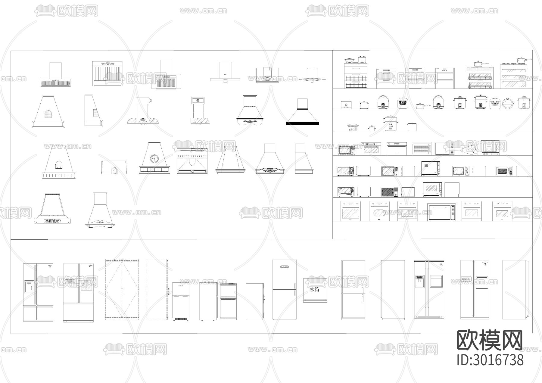 电器家具厨房卫浴cad图库下载（渲染图2）