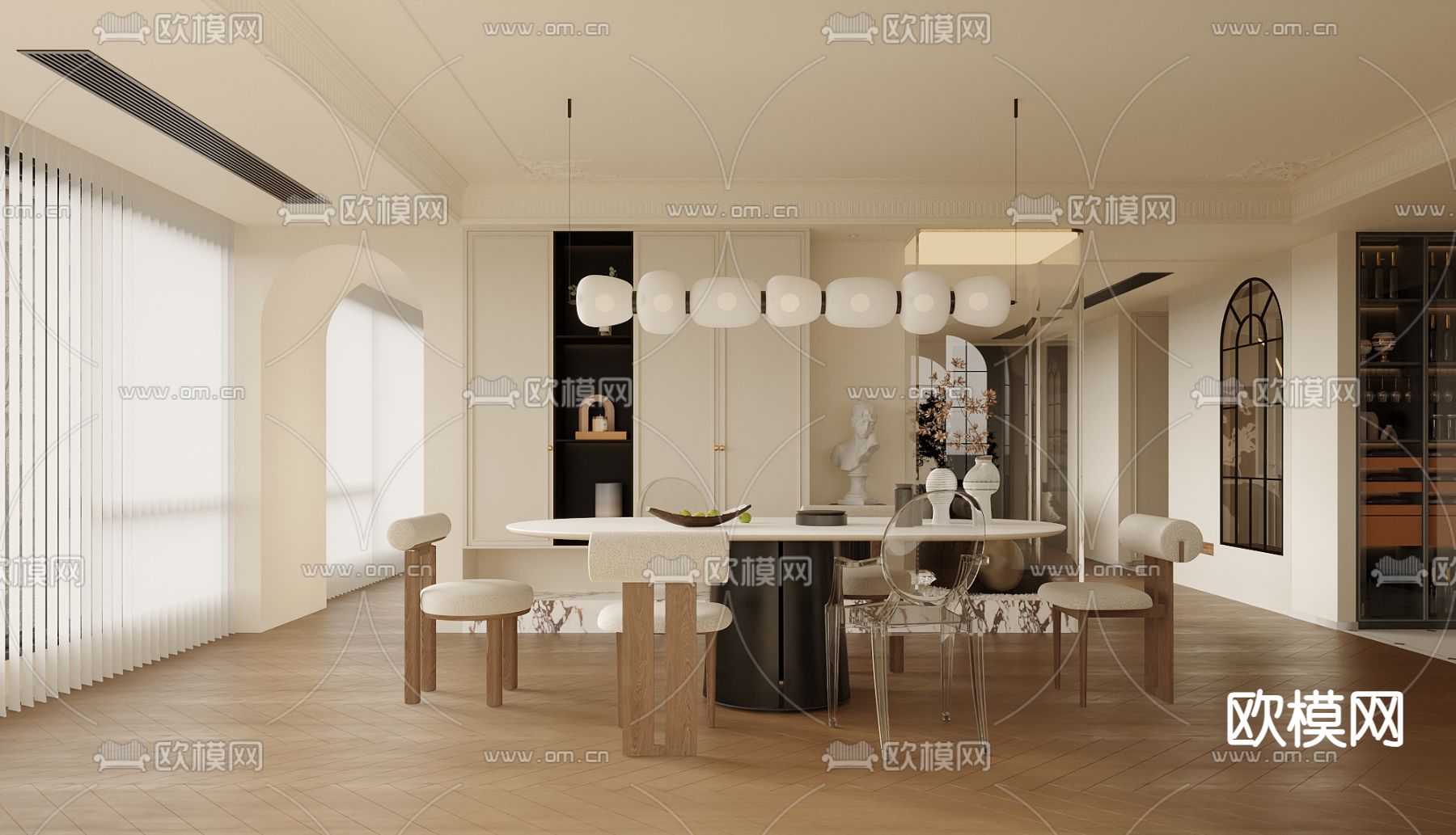 法式客餐厅su模型下载（渲染图5）