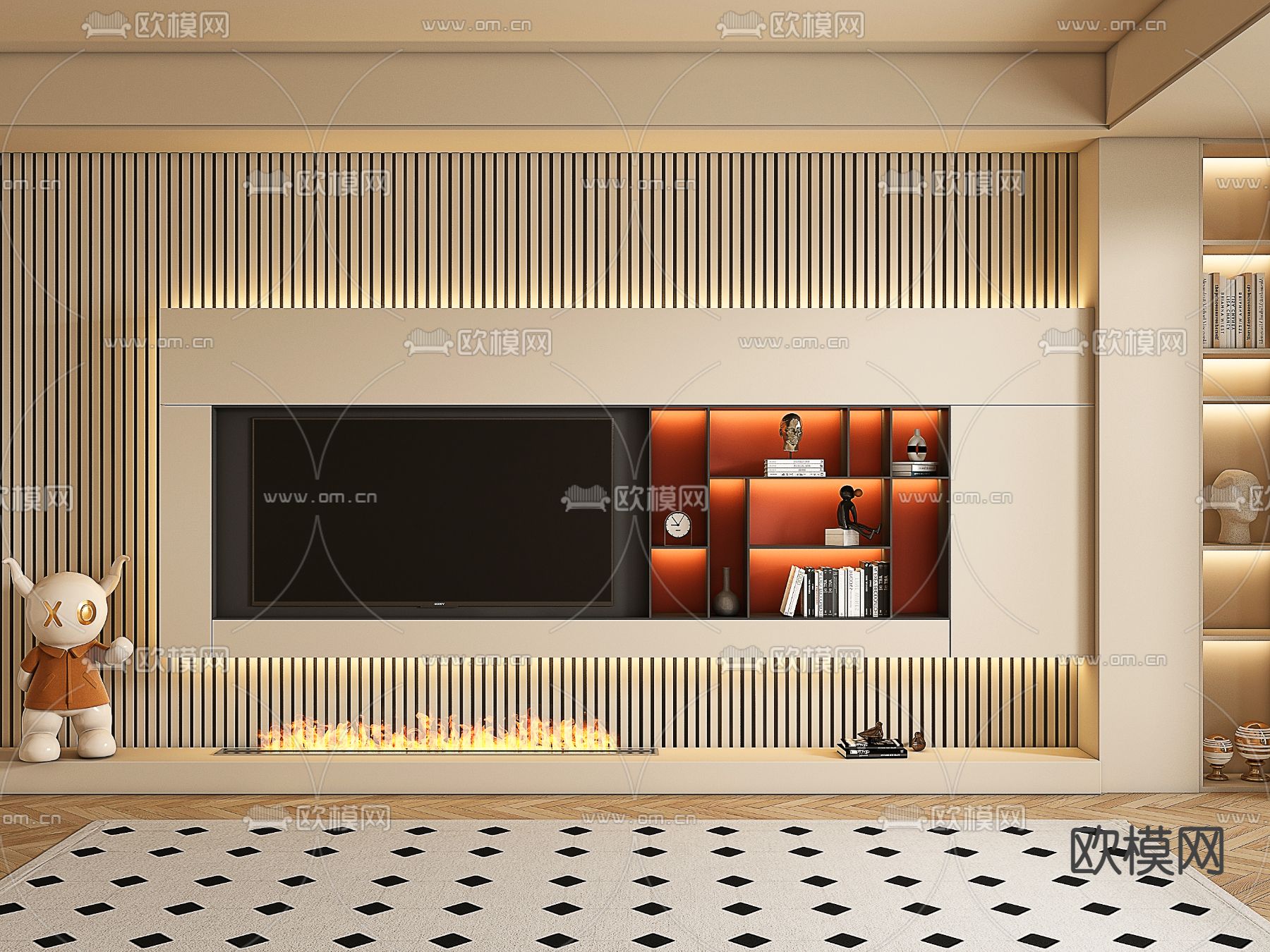 侘寂电视背景3d模型下载