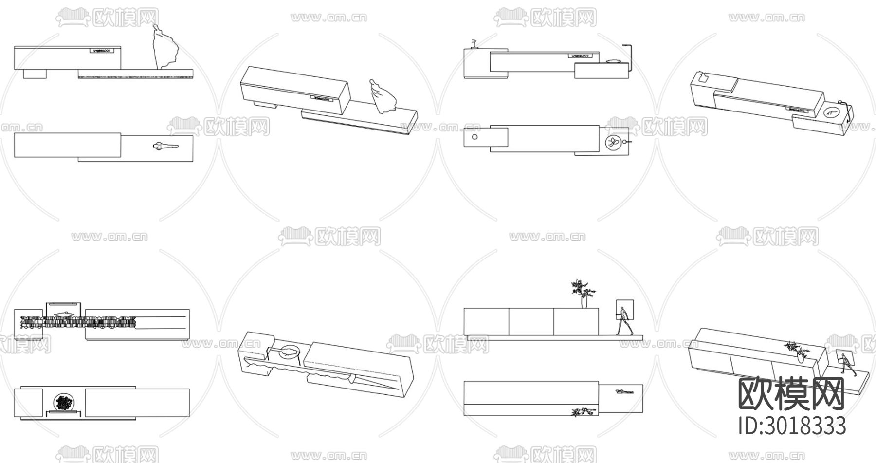 公司售楼处接待前台 服务台 异形前台图块cad图库下载（渲染图3）
