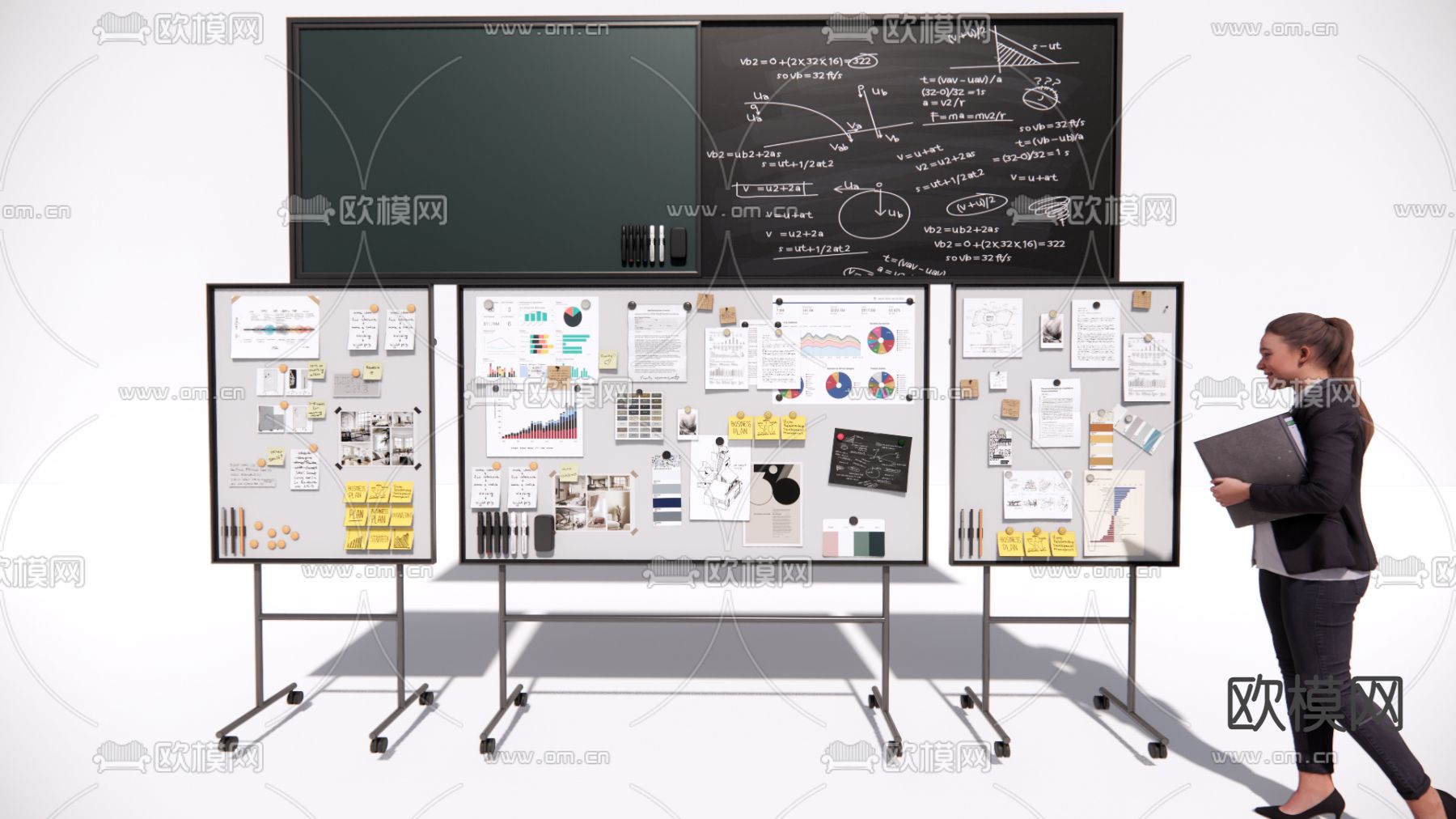 办公白板 支架 白板su模型下载（渲染图2）