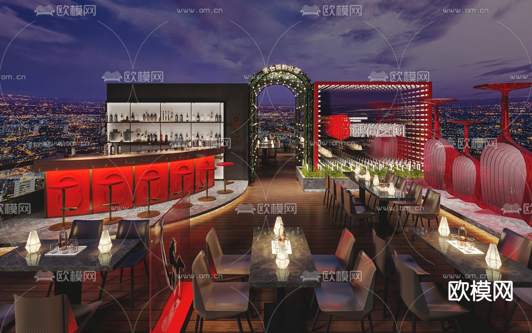 楼顶清吧 花园餐厅3d模型下载