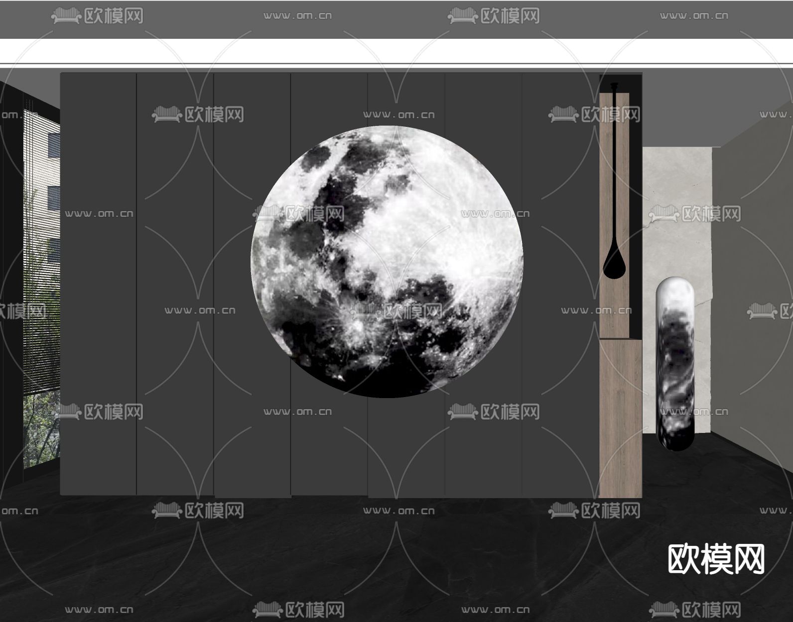 现代造型玄关 月球灯su模型下载（渲染图1）