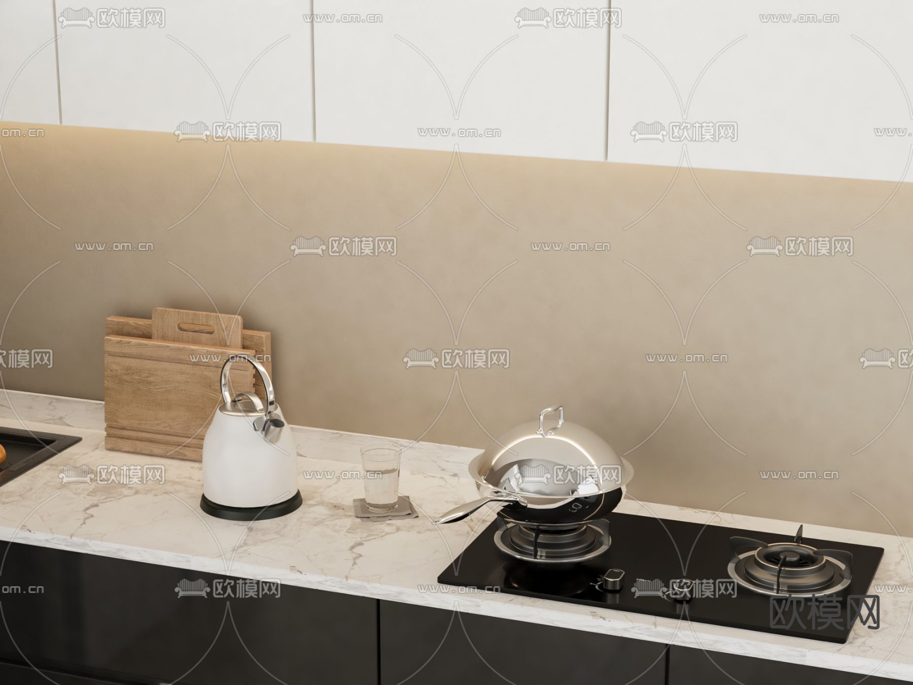 现代燃气灶su模型下载（渲染图2）