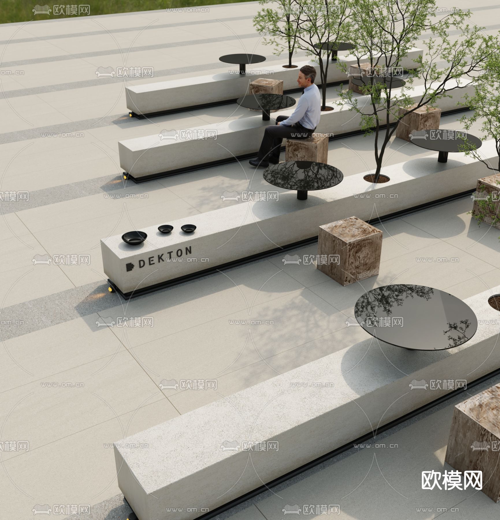 现代户外休闲凳 景观凳 户外椅su模型下载（渲染图2）