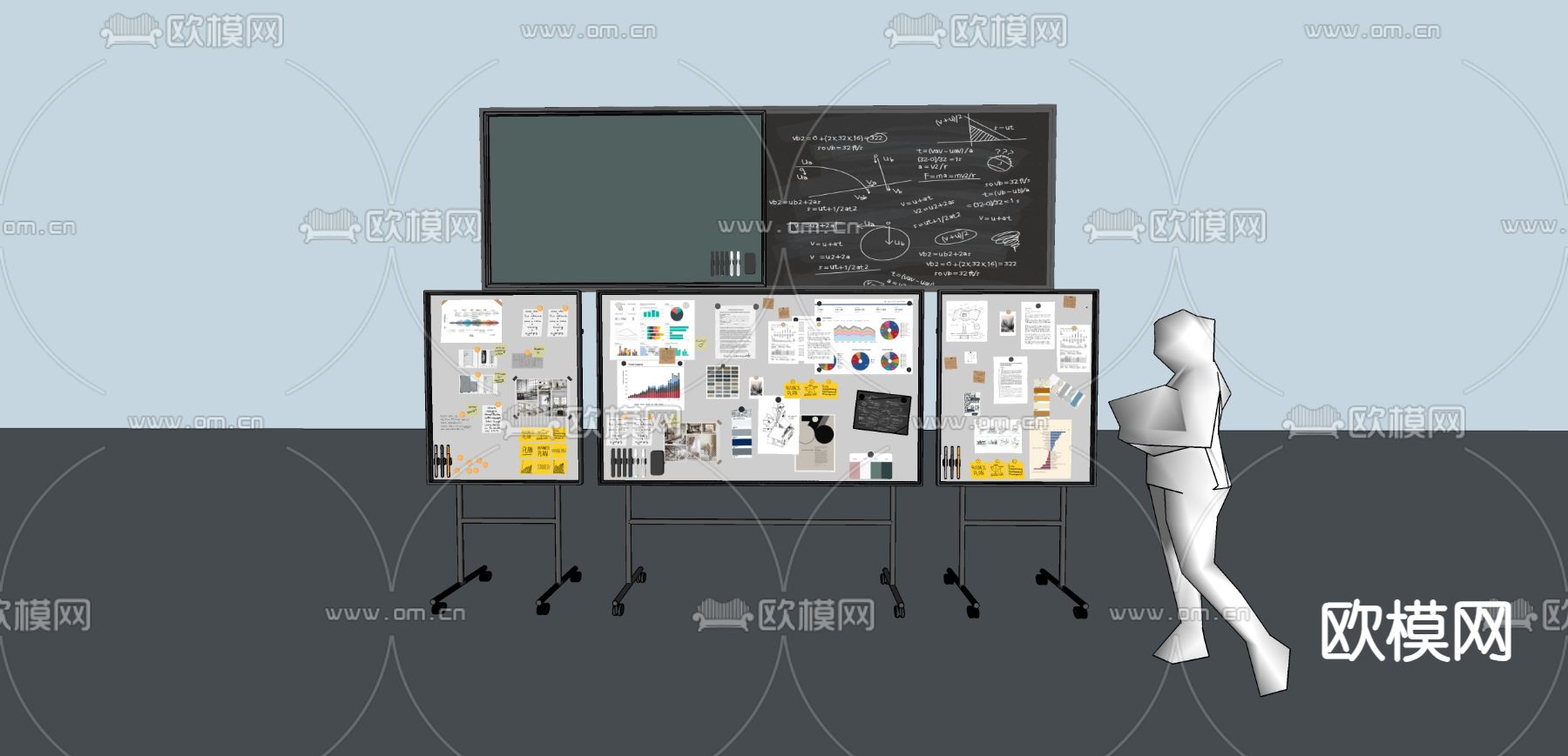 办公白板 支架 白板su模型下载（渲染图1）