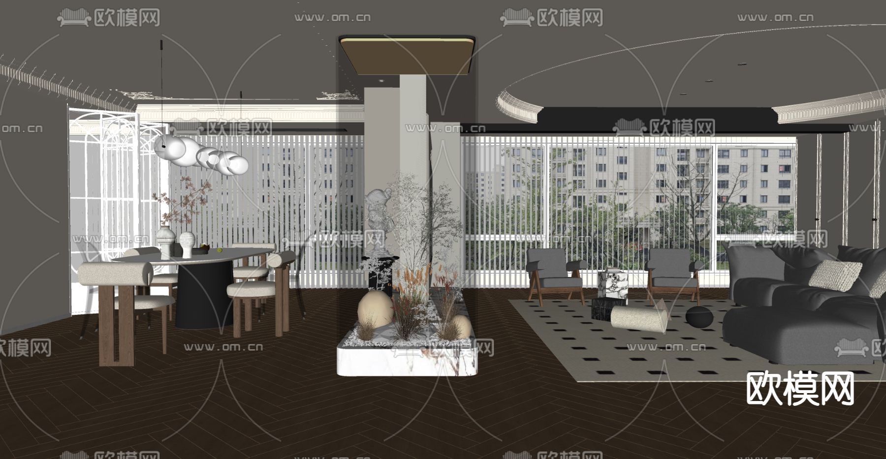 法式客餐厅su模型下载（渲染图1）