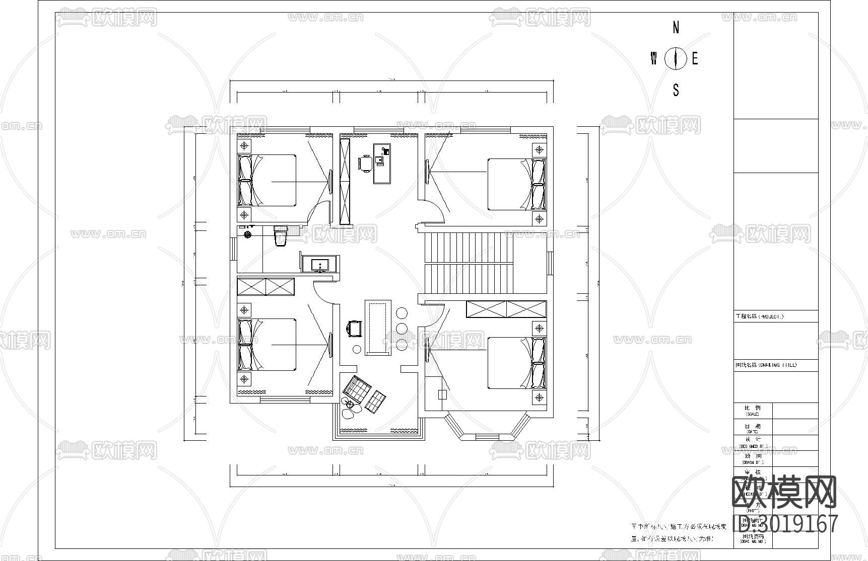 家装平面布置cad施工图下载（渲染图3）