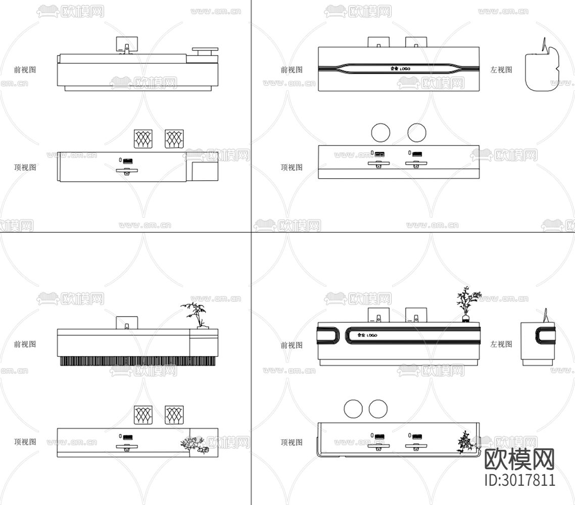 公司售楼处接待前台 服务台 异形前台cad图库下载（渲染图2）