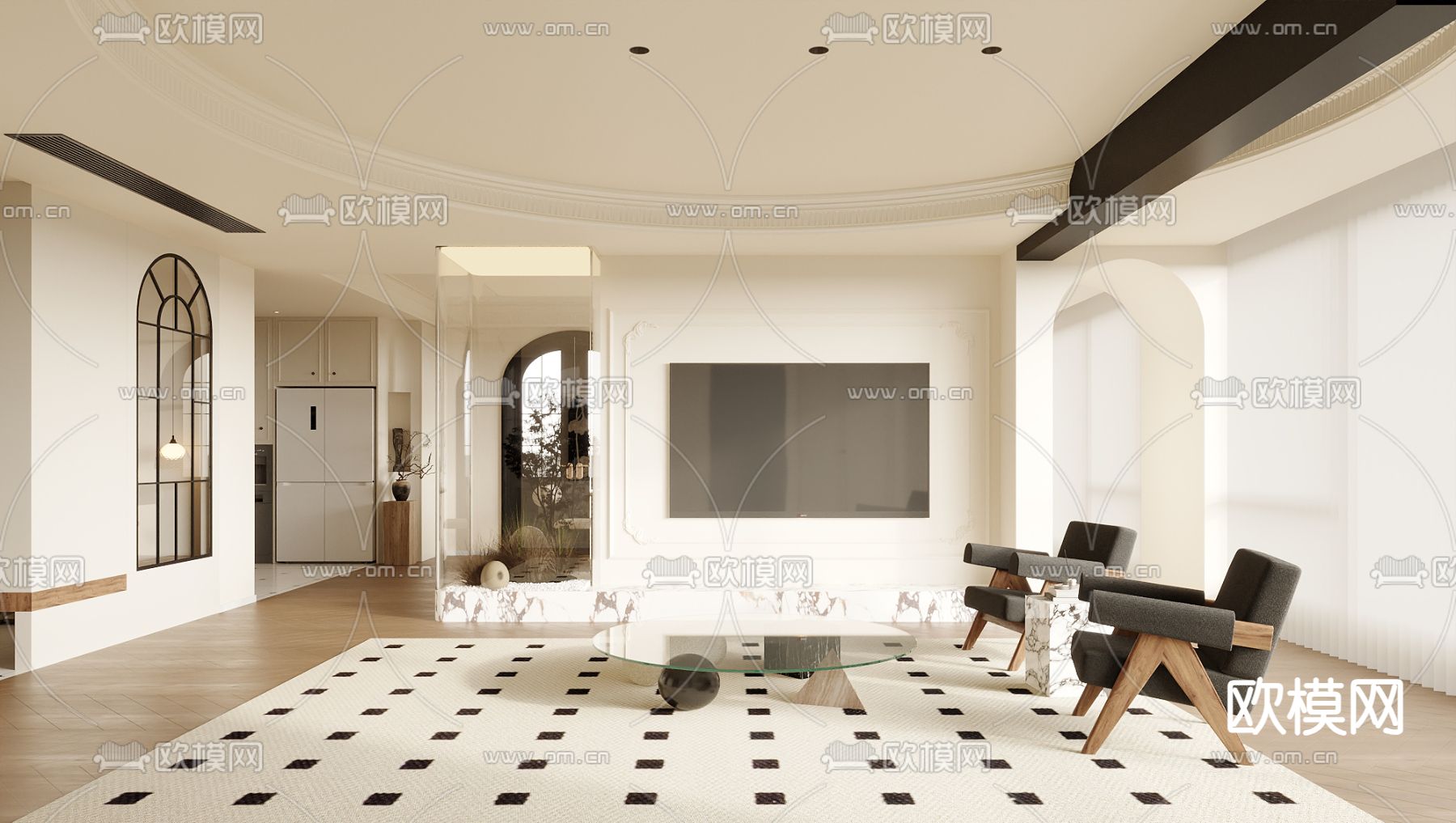 法式客餐厅su模型下载（渲染图3）