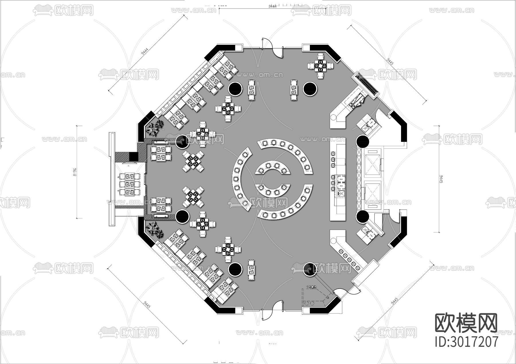 450㎡自助餐厅cad平面图下载
