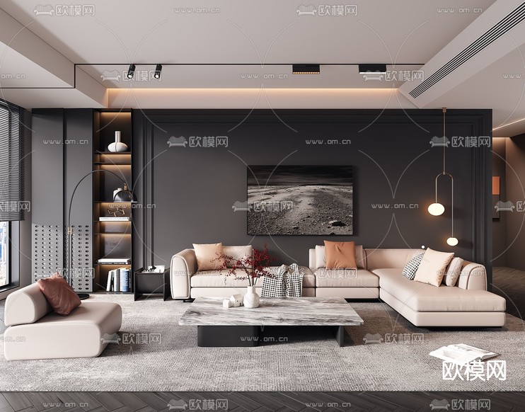 现代客厅3d模型下载