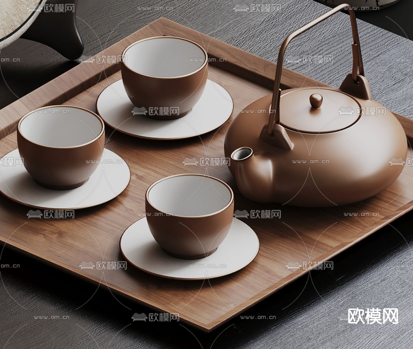 新中式茶具 茶盘su模型下载（渲染图2）