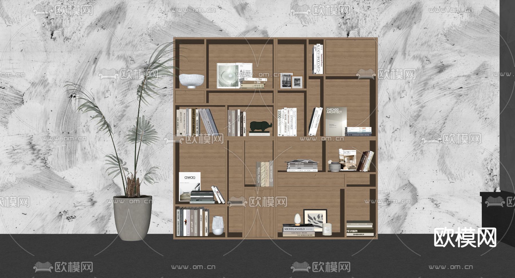 现代书柜su模型下载（渲染图1）