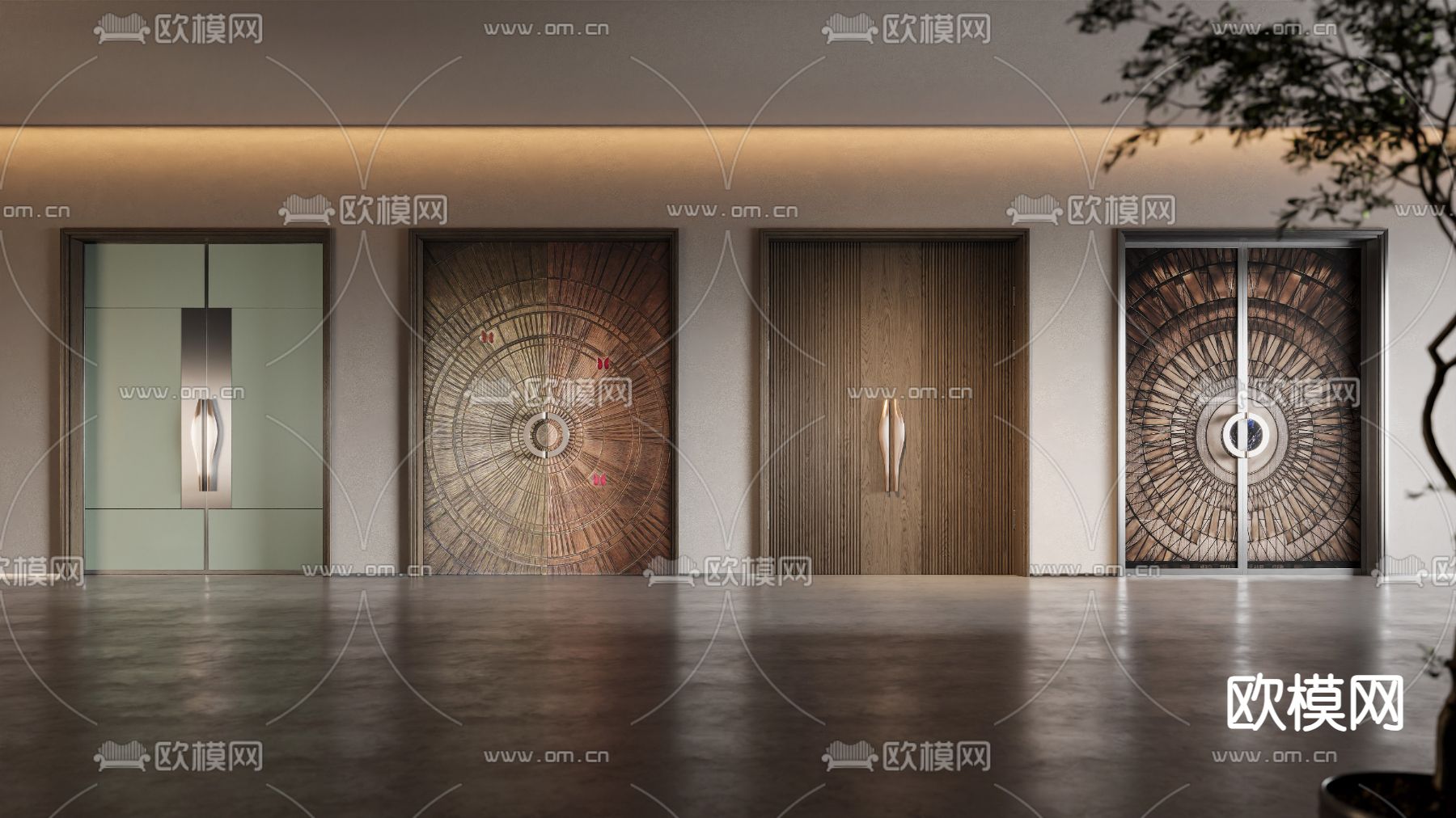 新古典双开大门 入户门 对开门 玻璃门3d模型下载