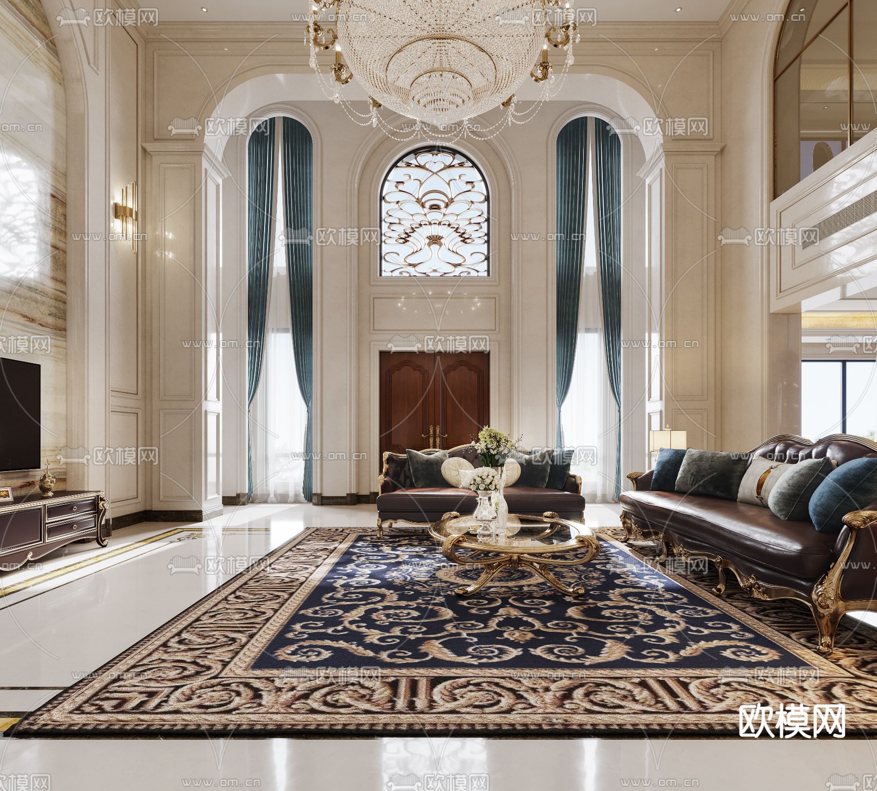 欧式别墅客厅 别墅大堂3d模型下载（渲染图2）