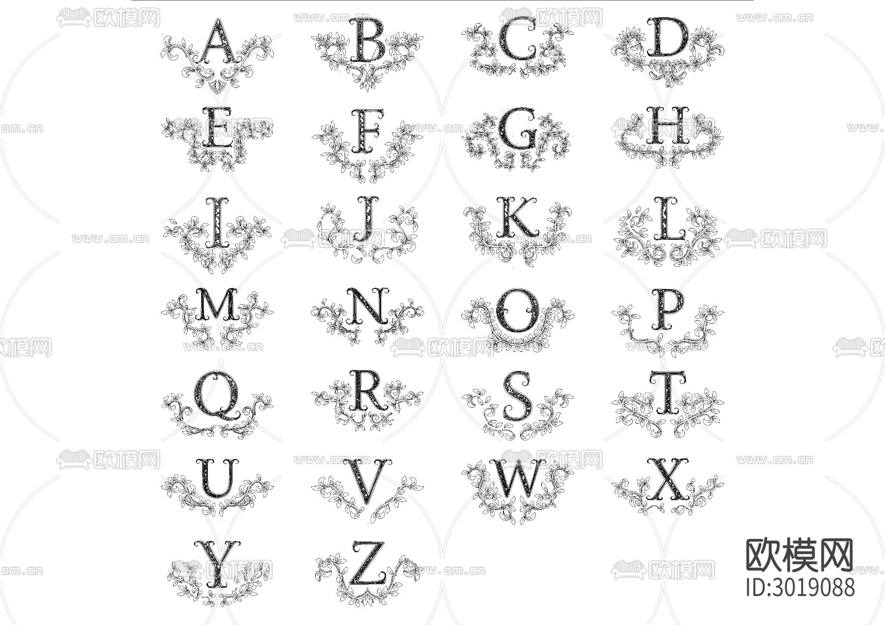 英文字母个性图块cad图库下载