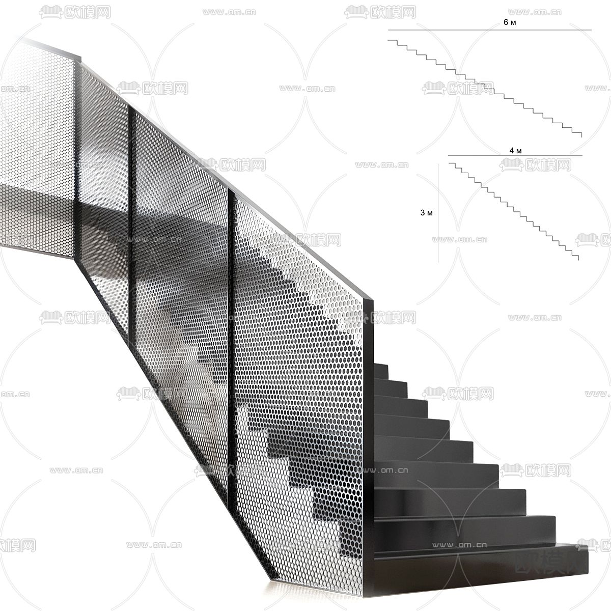 铁丝网楼梯 扶手楼梯3d模型下载