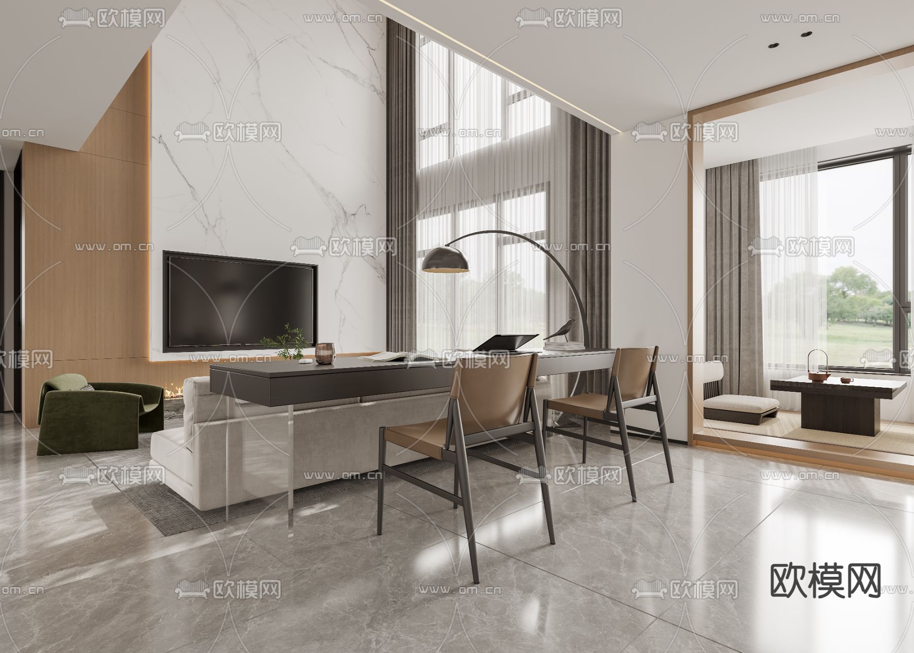 别墅客厅 别墅大堂3d模型下载（渲染图3）