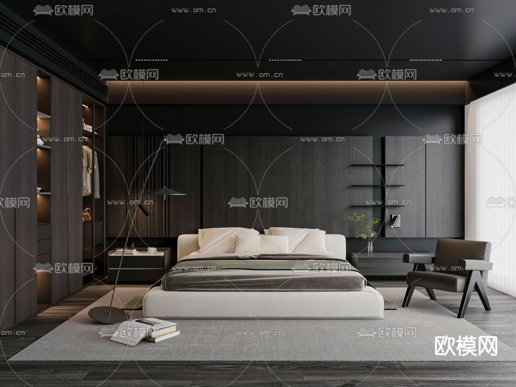 暗黑风卧室 主人房3d模型下载