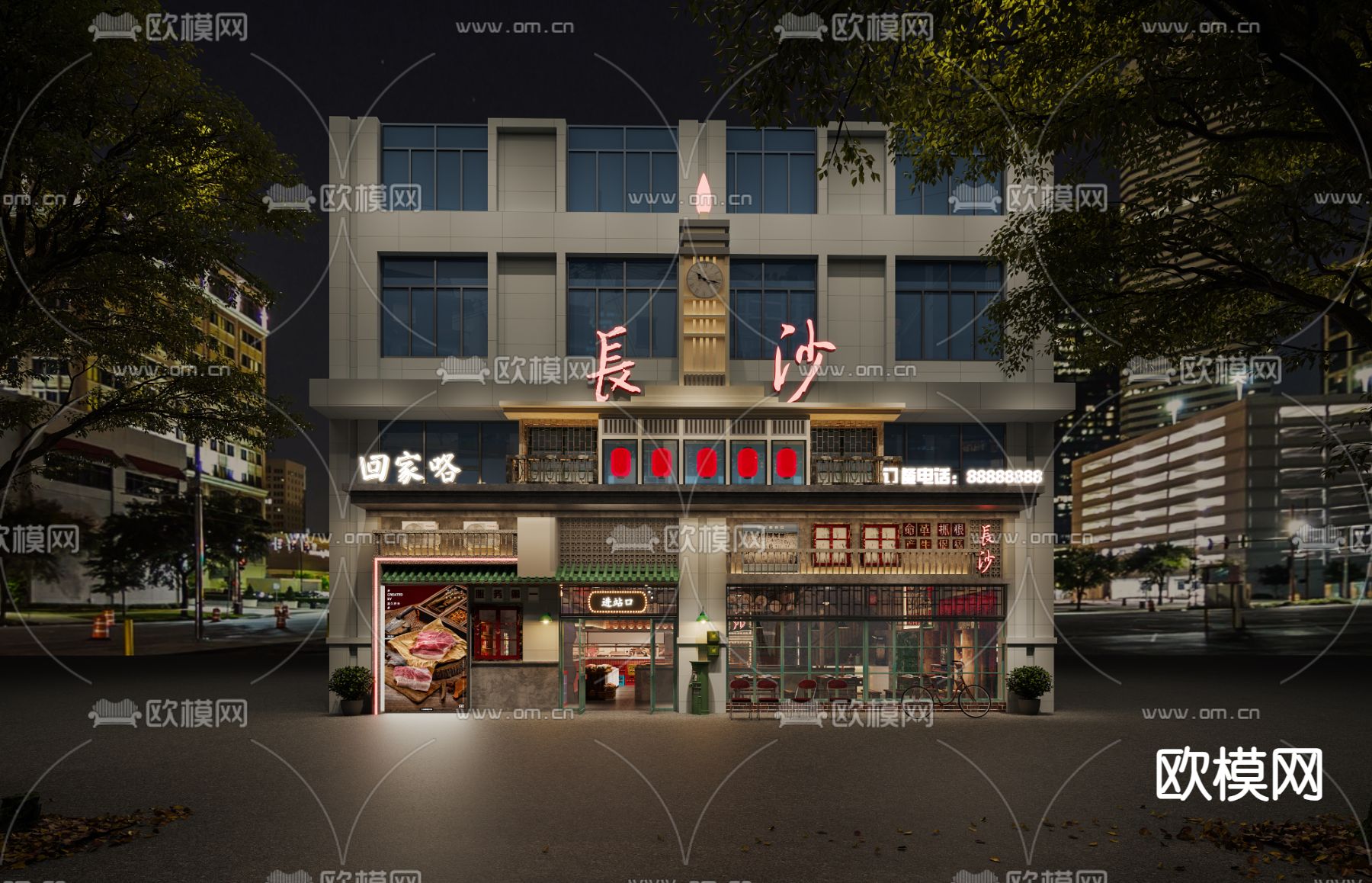 复古餐厅门头3d模型下载