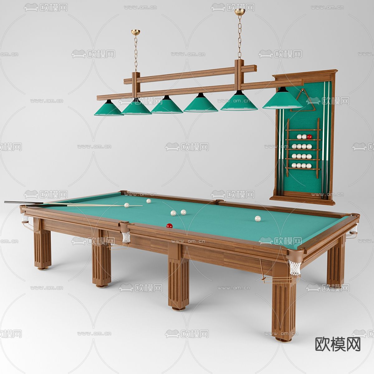 美式台球桌 台球杆3d模型下载