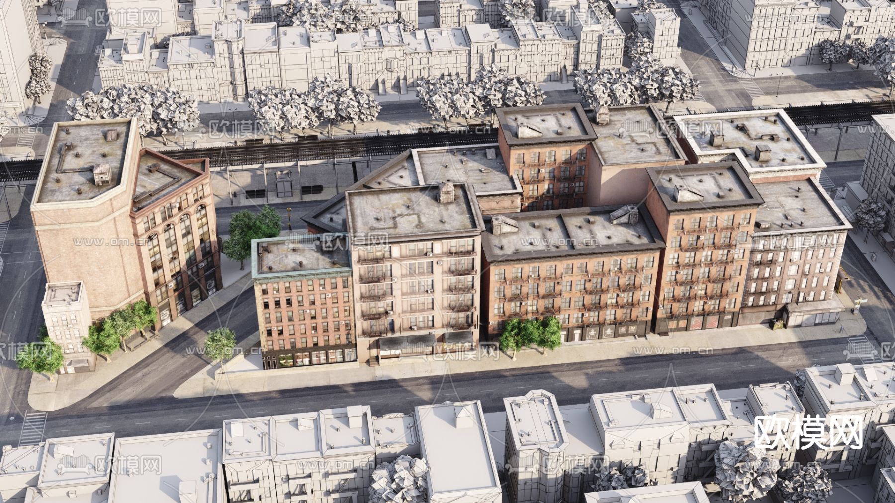 复古楼群 住宅楼房3d模型下载