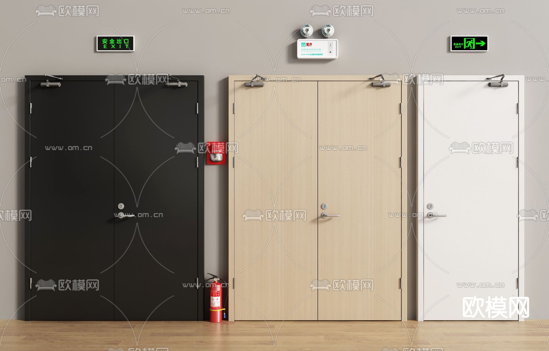 消防门 防爆门 防火门 灭火器3d模型下载